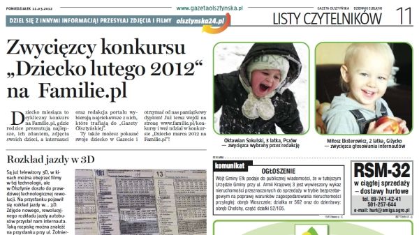 Familijne Dzieci Lutego 2012 pięknie prezentują się w Gazecie Olsztyńskiej :-)